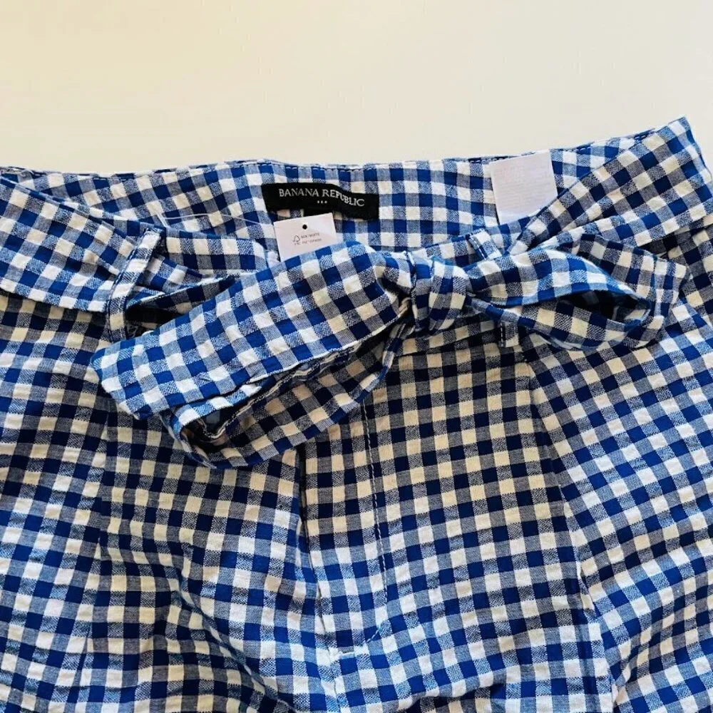 NWT Banana Republic Gingham Checkard Pant Trouser Linen Blue White Belt Tie 8